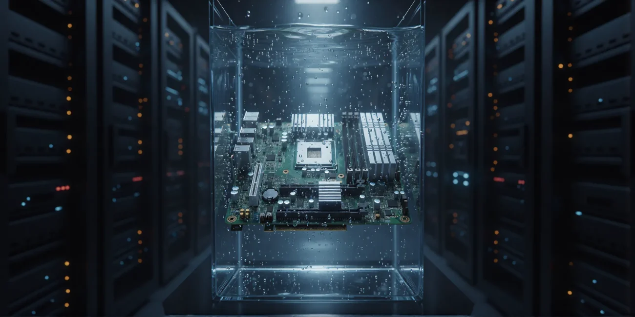 浸沒式冷卻技術(Immersion cooling)將電子設備完全浸泡在不導電的冷卻液中，看似能夠直接散熱，但冷卻液導熱係數遠低於金屬散熱鰭片。僅靠液體對流無法有效處理電子元件產生的集中熱量。導熱墊片能填補元件與散熱結構間的微觀縫隙，提供更高導熱性的熱傳導路徑，克服邊界層限制，並替代易溶解的傳統導熱膏，確保浸沒式系統達到最佳散熱效率。