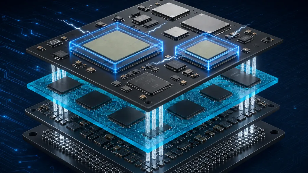 Ultra3065間隙填充材料應用於先進封裝GPU與HBM高度差補償示意圖